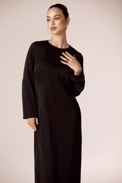 SALMA SATIN SLIP MAXI DRESS - Black – MALVI PARIS