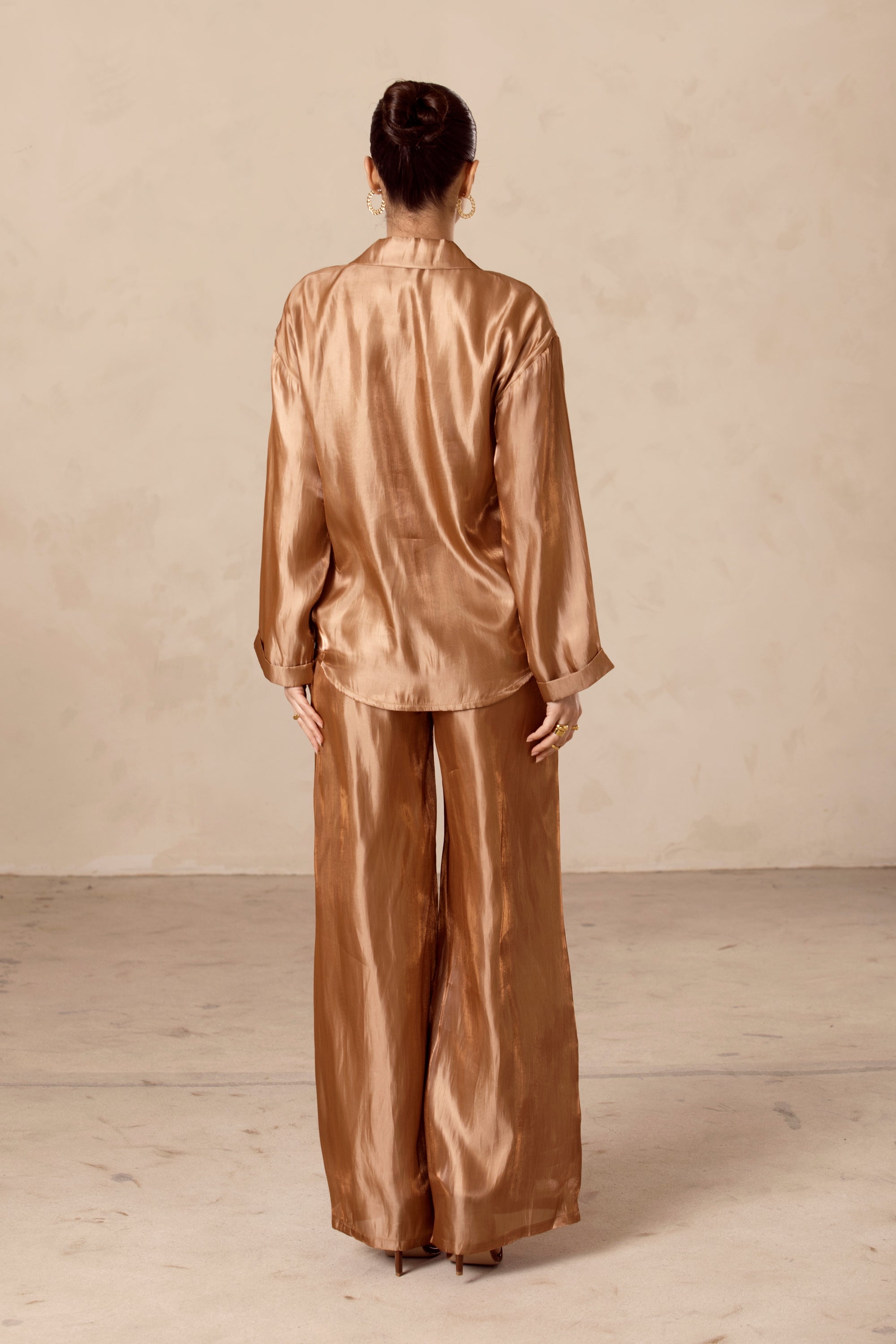 Anikka Satin Button Down Shirt - Cinnamon Veiled Collection 