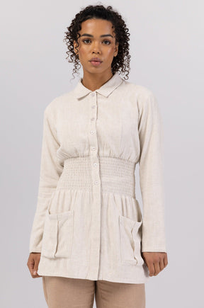 Anna Rouched Waist Button Down Top Veiled Collection 