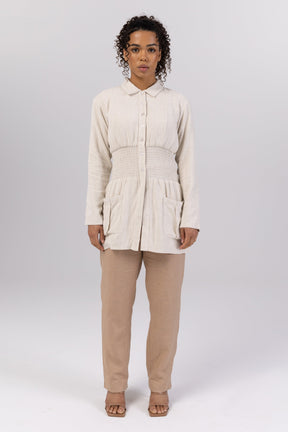 Anna Rouched Waist Button Down Top Veiled Collection 
