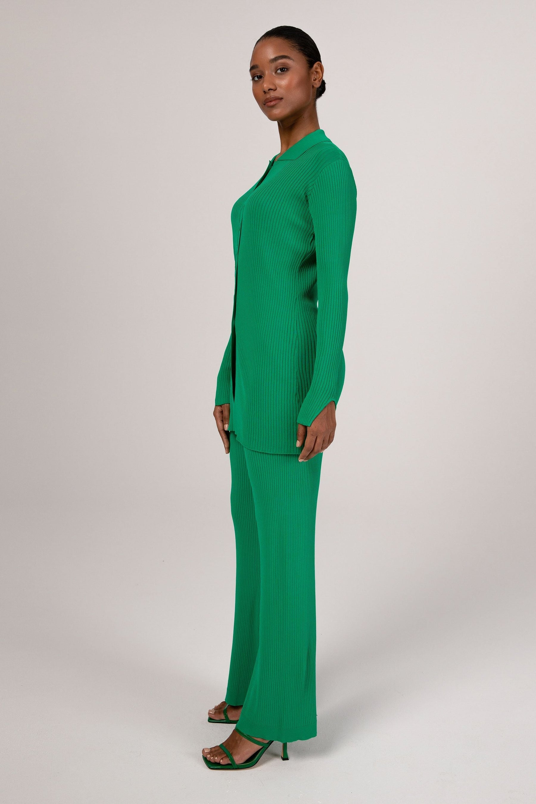 Asma Lite Rib Button Up Top - Jade Veiled Collection 