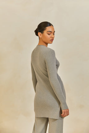 Asymmetric Front Tie Knit Top - Grey Veiled 