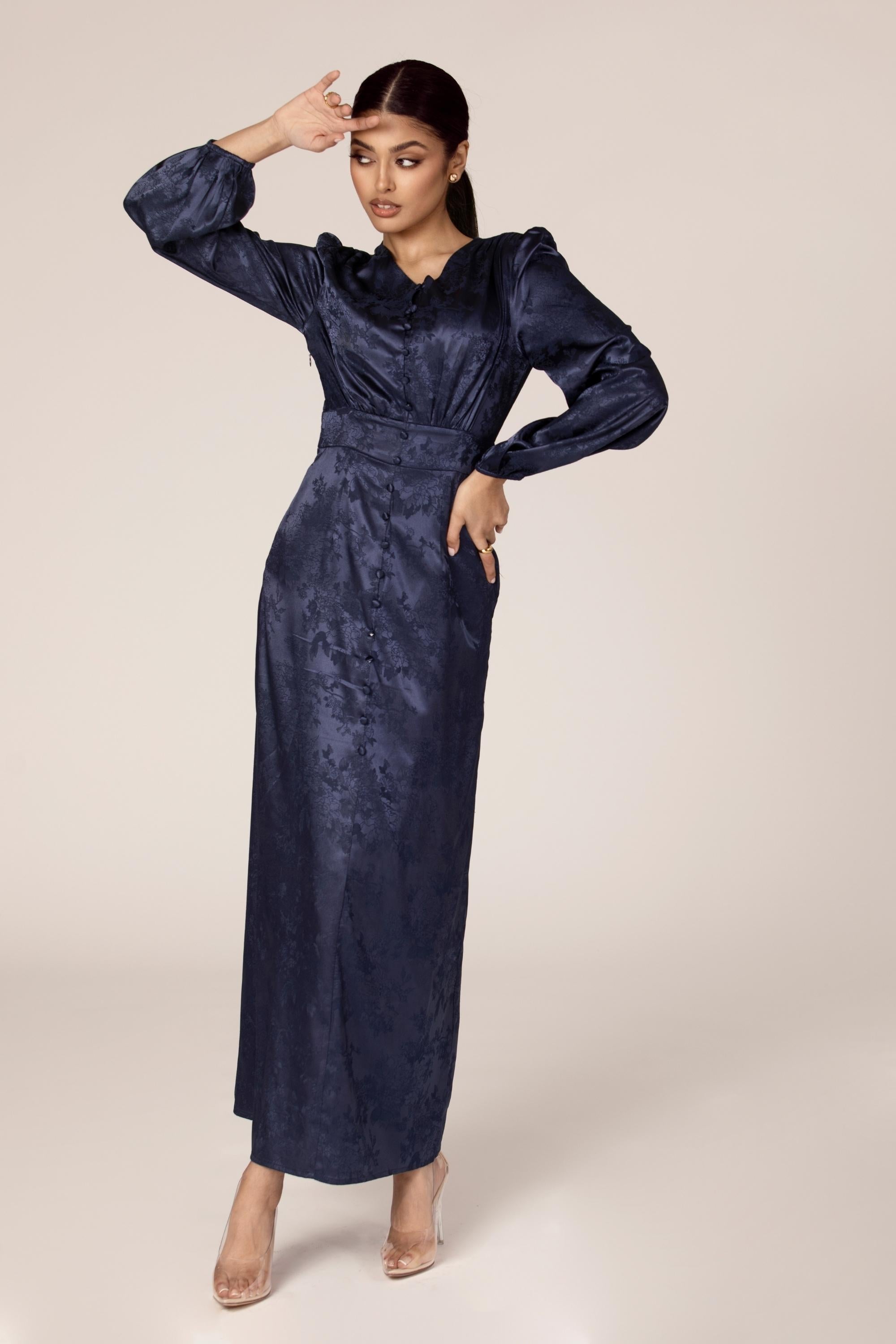 Ava Satin Maxi Dress - Navy Blue Dresses Veiled Collection 