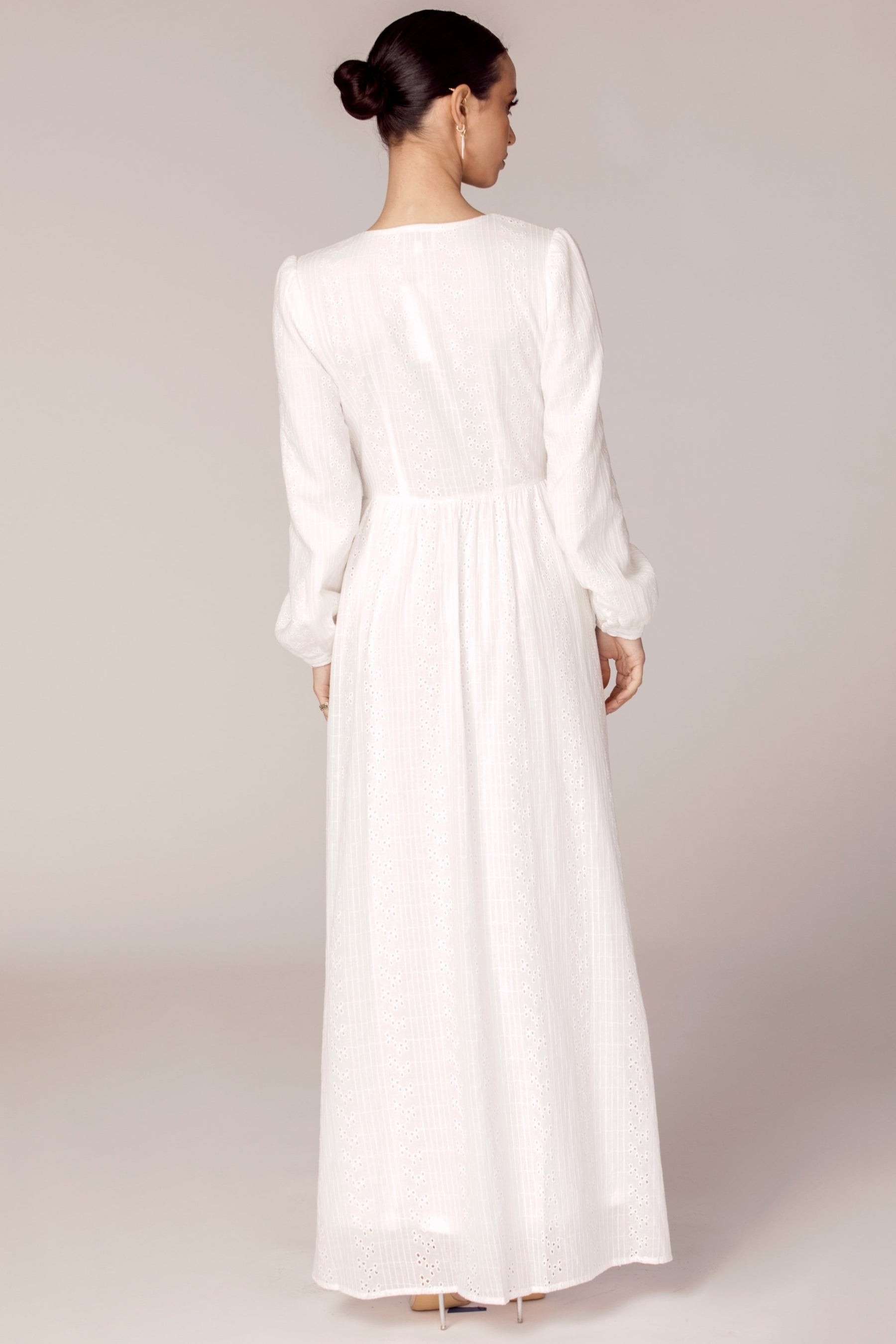Aya Eyelet Cotton Button Front Maxi Dress Dresses Veiled Collection 