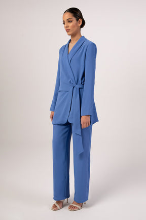 Ayla Tie Waist Blazer - Cobalt Blue Veiled Collection 
