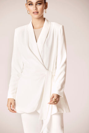 Ayla Tie Waist Blazer - White Veiled Collection 
