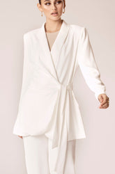 Ayla Tie Waist Blazer - White Veiled Collection 