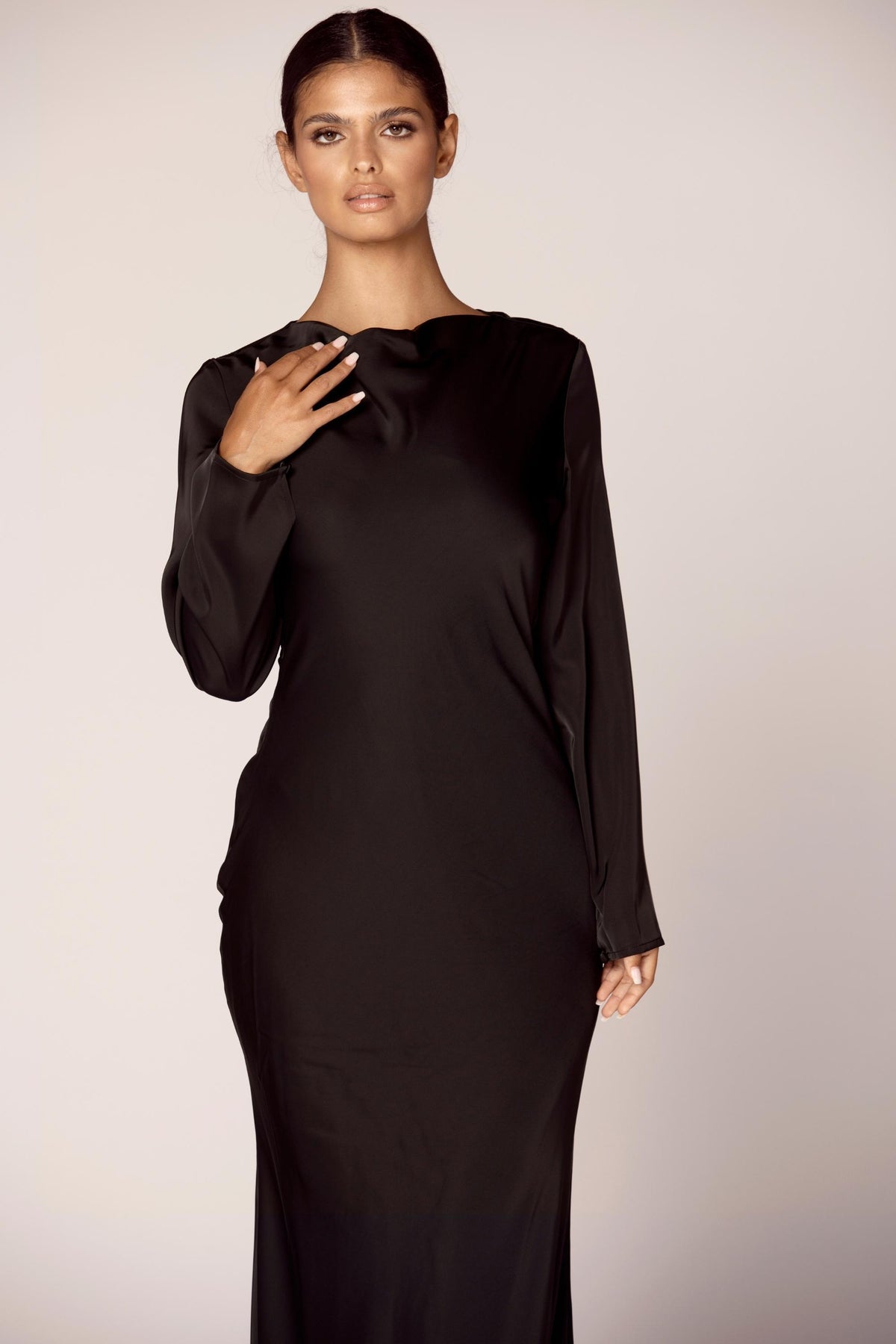 Aysha Satin Maxi Dress - Black Dresses Veiled Collection 