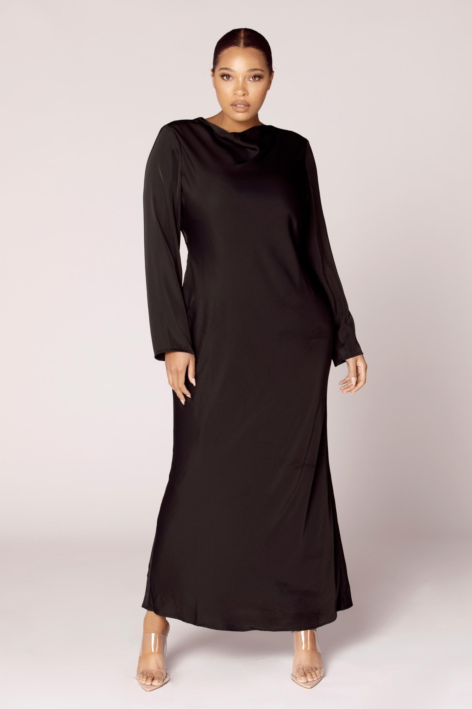 Aysha Satin Maxi Dress - Black