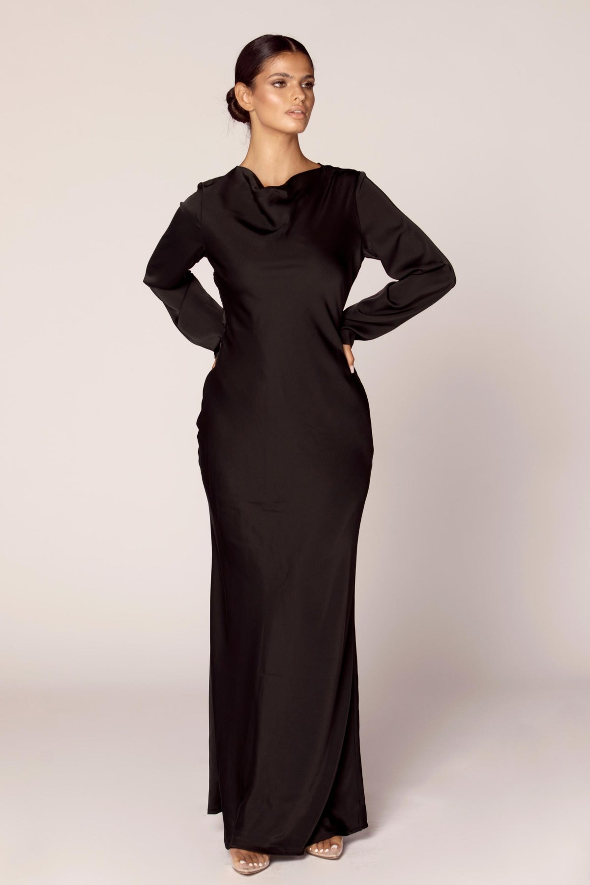 Aysha Satin Maxi Dress - Black Dresses Veiled Collection 