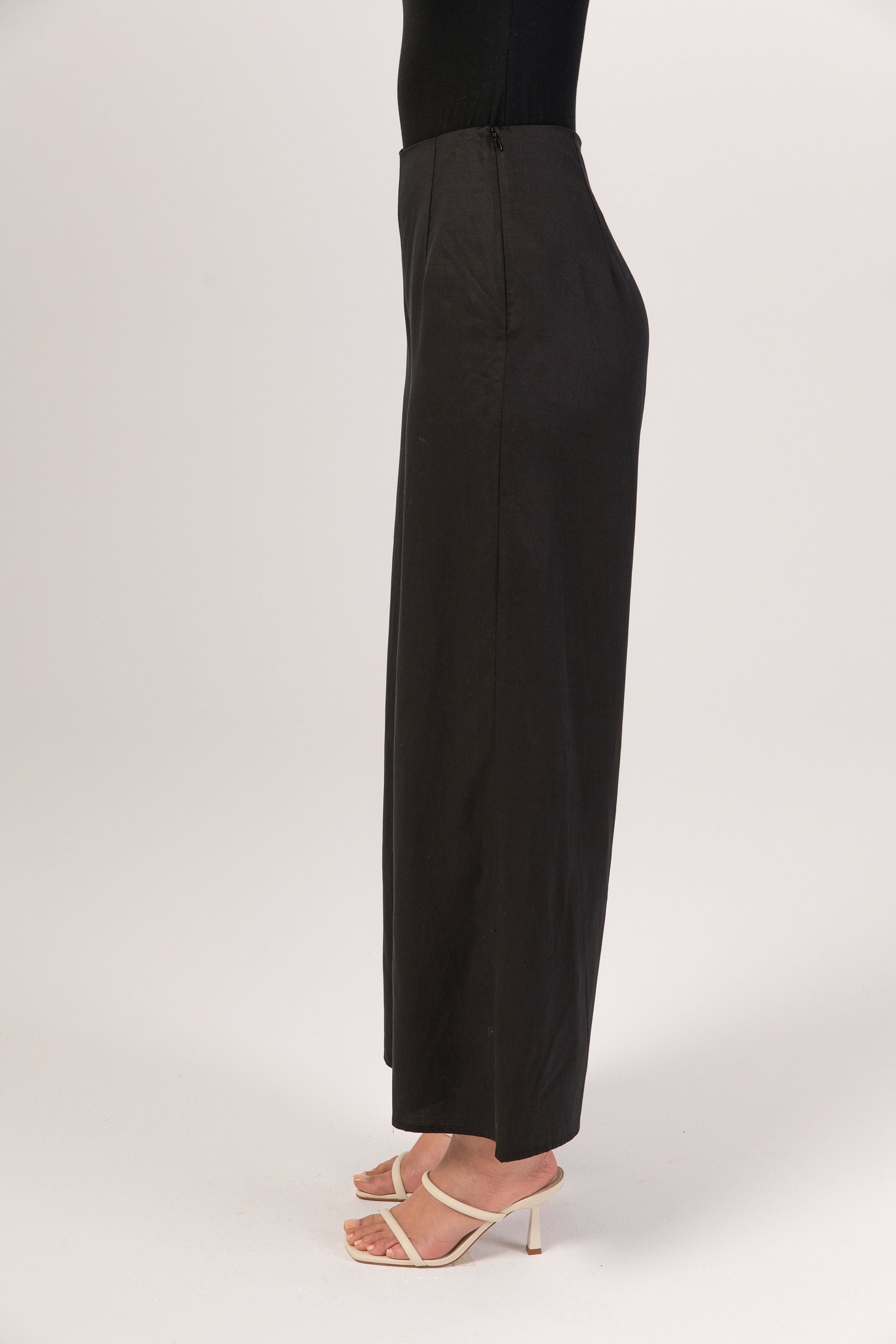Basma Linen Wide Leg Pants - Black Veiled Collection 