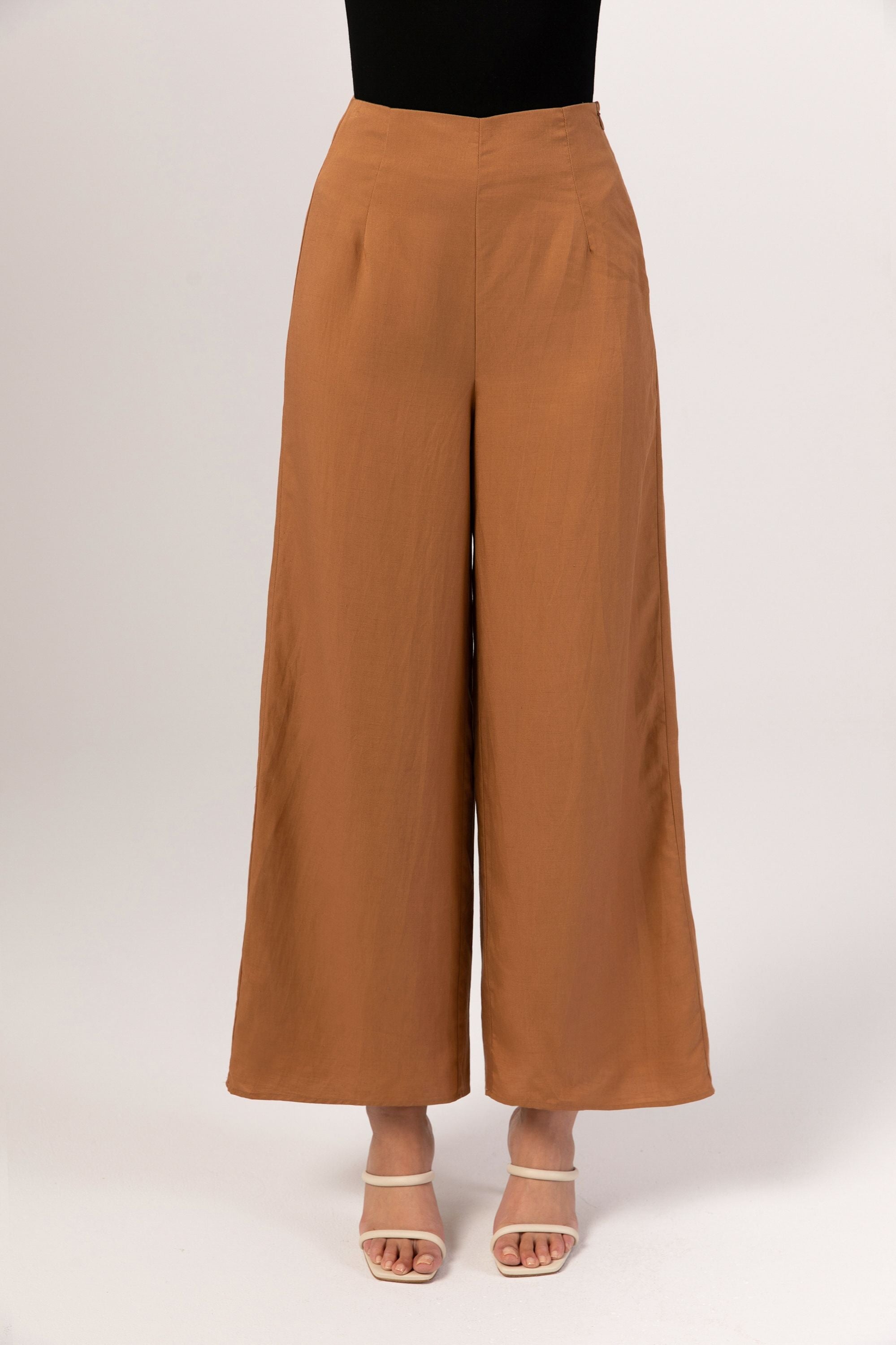 Basma Linen Wide Leg Pants - Brown Sugar Veiled Collection 