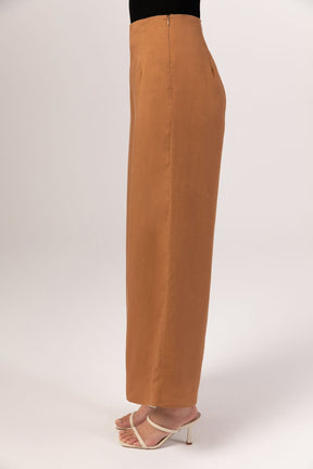 Basma Linen Wide Leg Pants - Brown Sugar Veiled Collection 