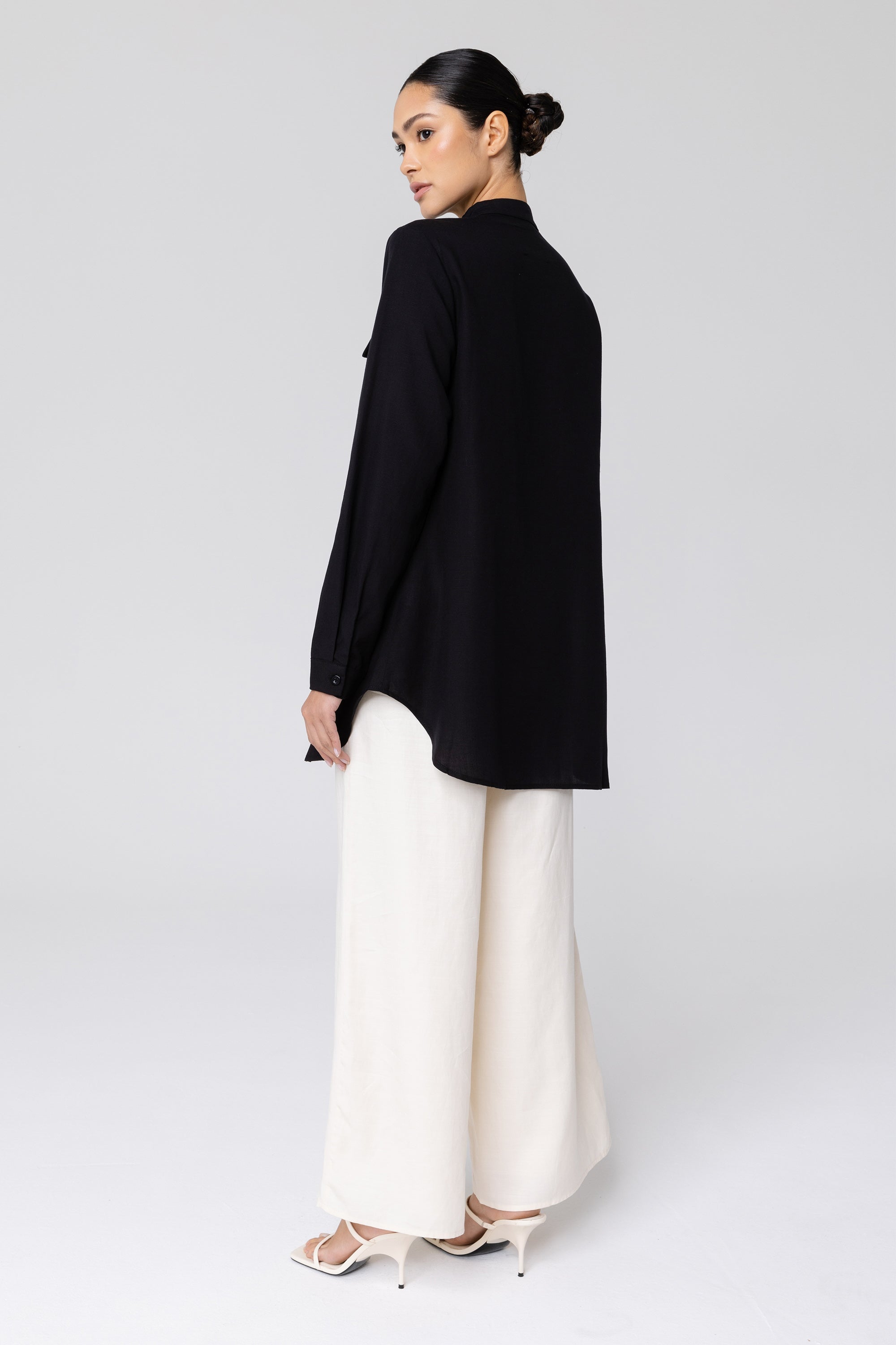 Basma Linen Wide Leg Pants - Off White Veiled Collection 