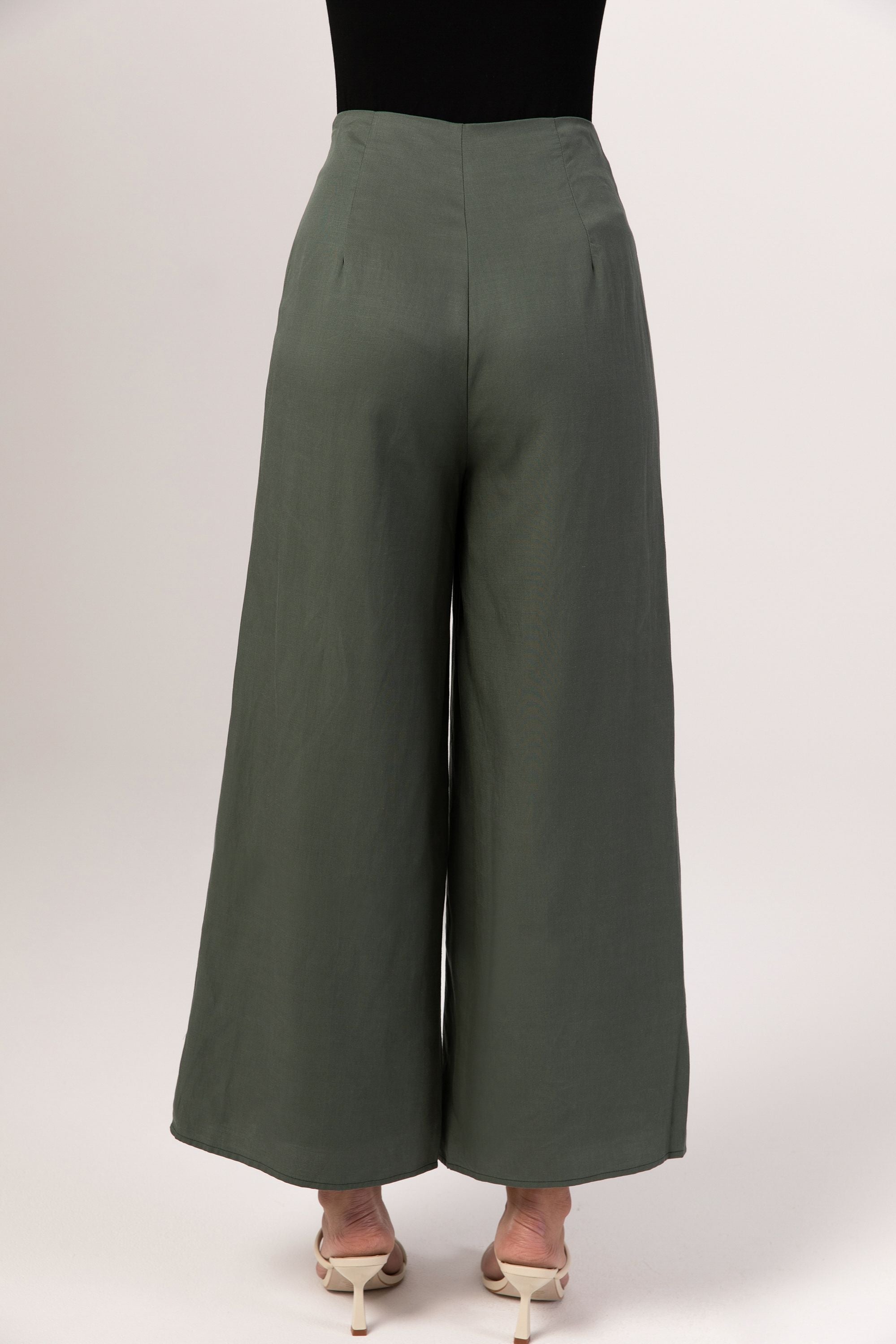Basma Linen Wide Leg Pants - Teal (Foliage Green) Veiled Collection 