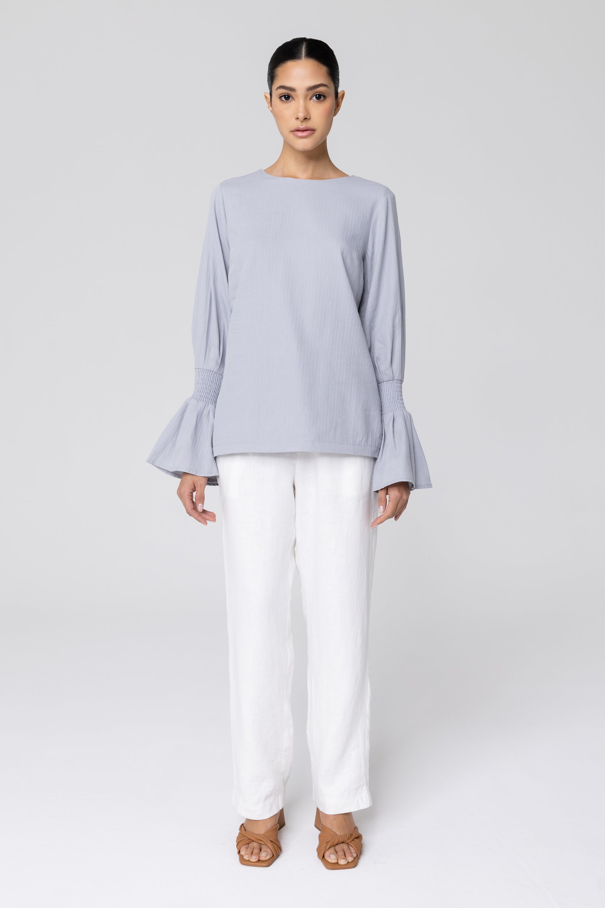 Bea Bell Sleeve Top - Powder Blue (Grey) Veiled Collection 