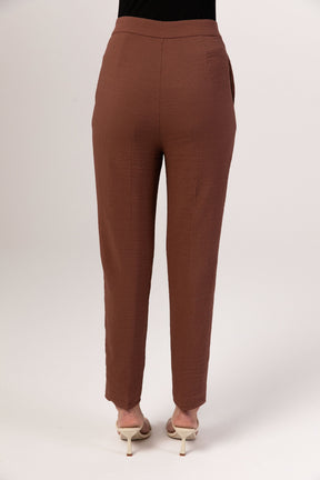 Brown Textured Straight Leg Trousers Veiled Collection 
