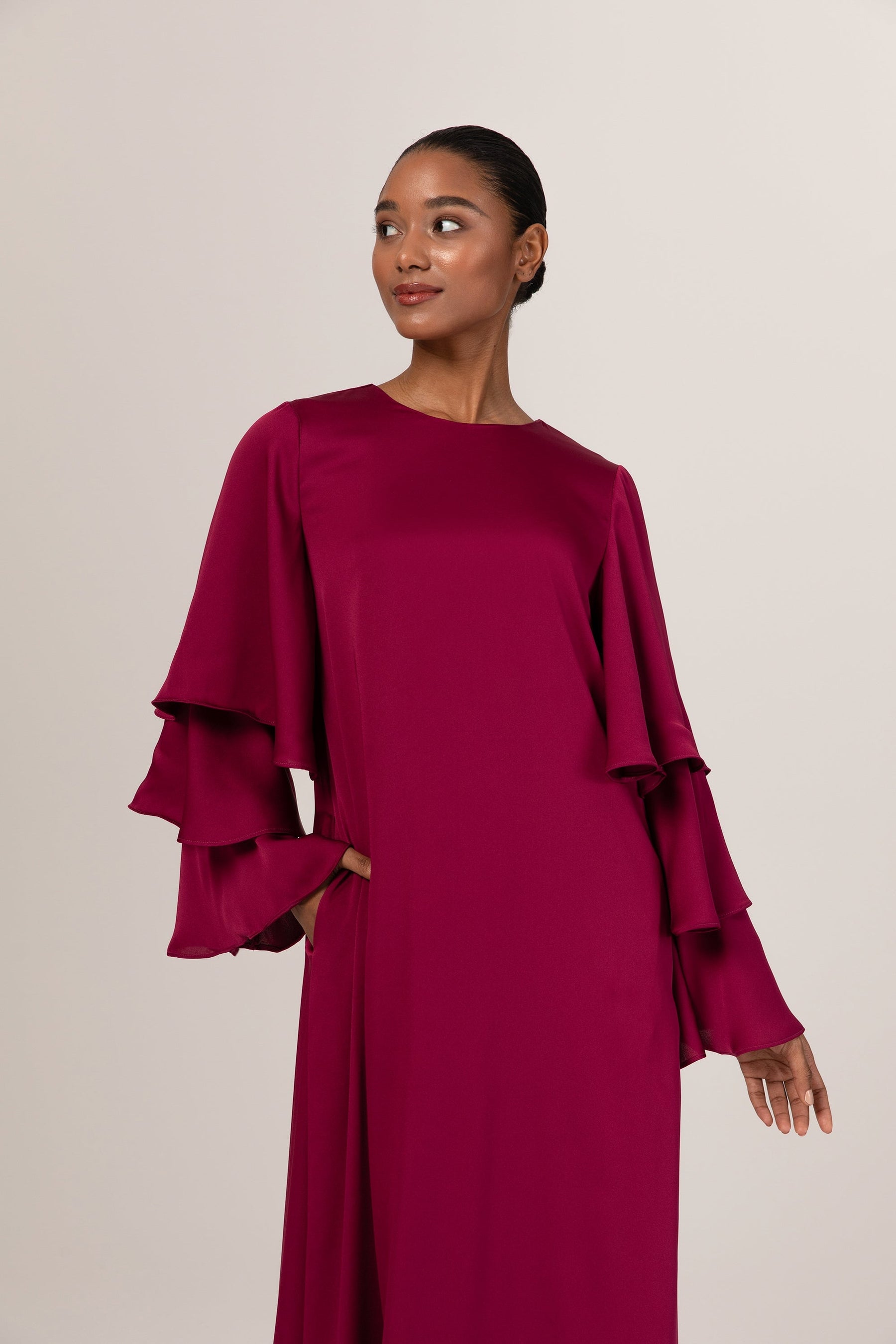 Celia Ruffle Sleeve Maxi Dress - Pomegranate