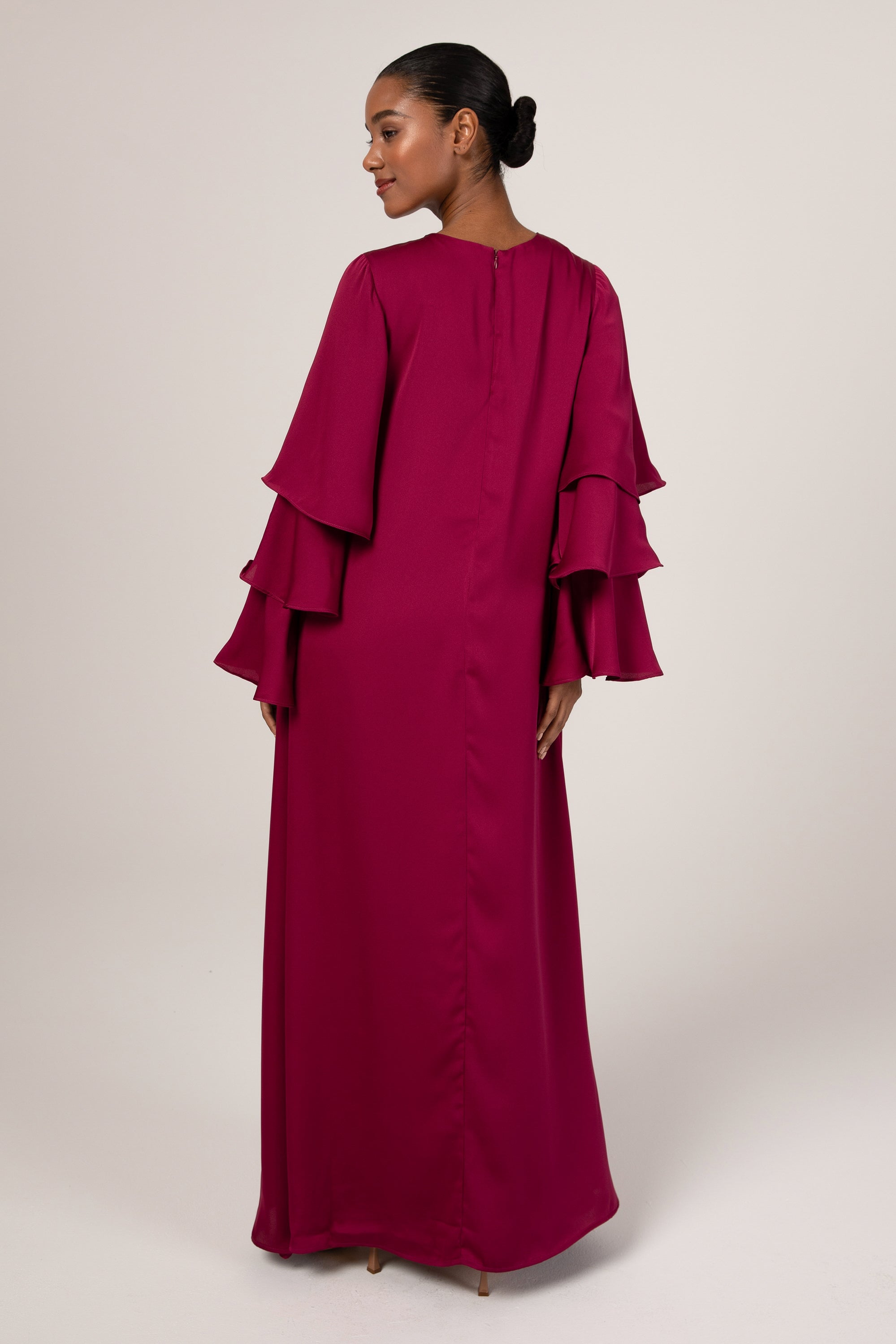 Celia Ruffle Sleeve Maxi Dress - Deep Purple Veiled Collection 