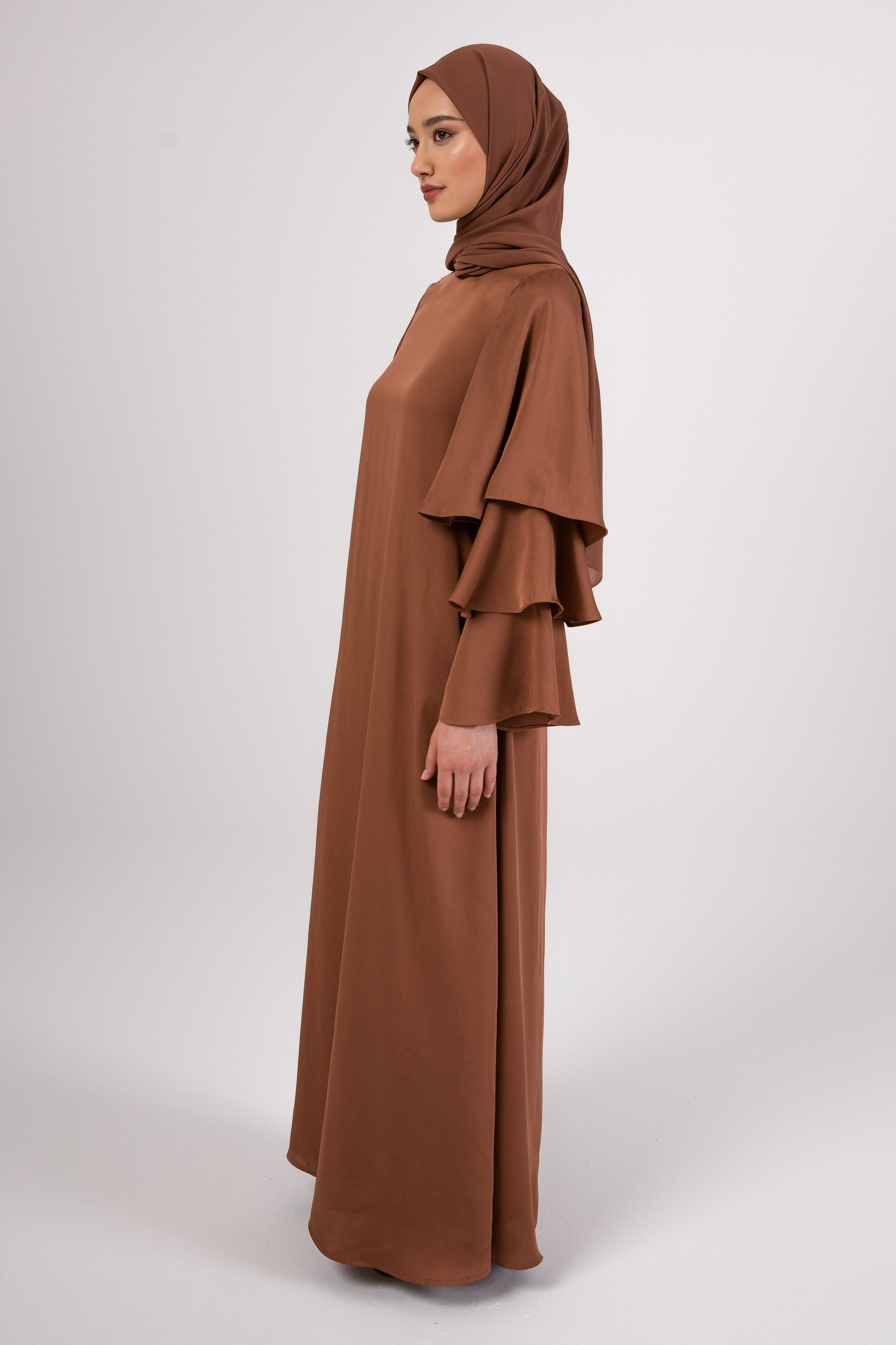 Celia Ruffle Sleeve Maxi Dress - Mushroom Veiled 