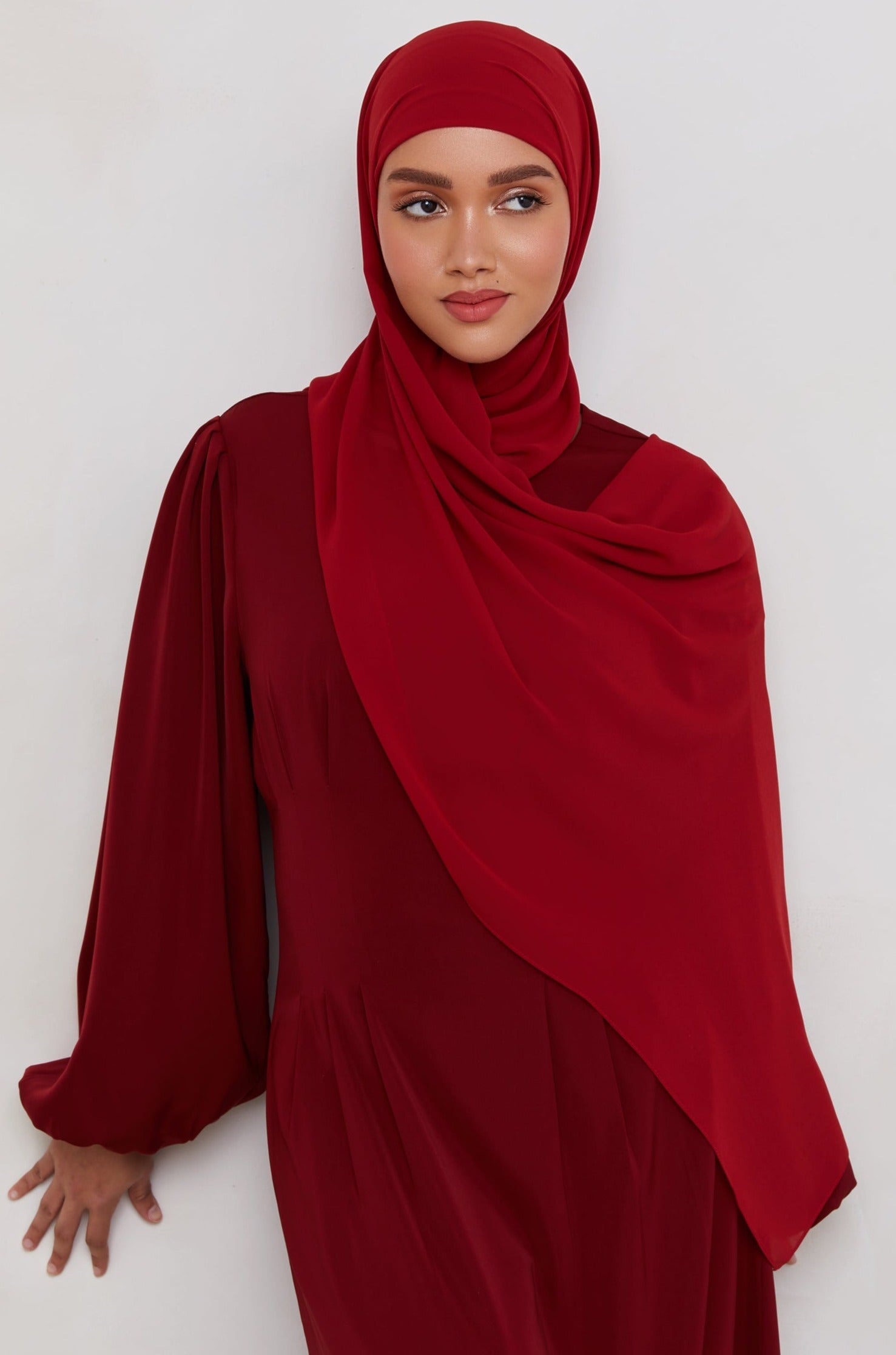 Chiffon LITE Hijab - Deep Red Veiled 
