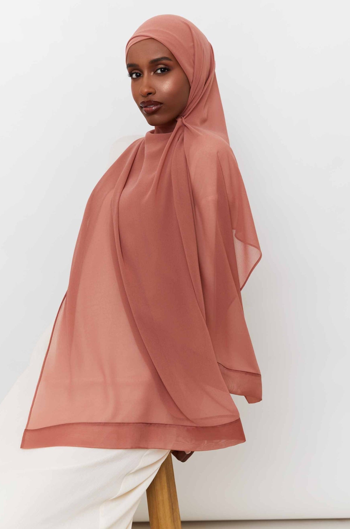 Chiffon Organza Trim Hijab - Cedar Wood Accessories Veiled 