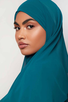 Chiffon Organza Trim Hijab - Deep Lagoon Accessories Veiled 