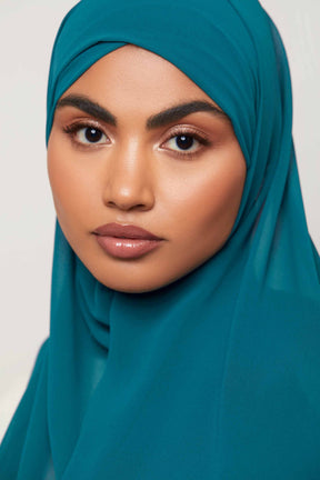 Chiffon Organza Trim Hijab - Deep Lagoon Accessories Veiled 