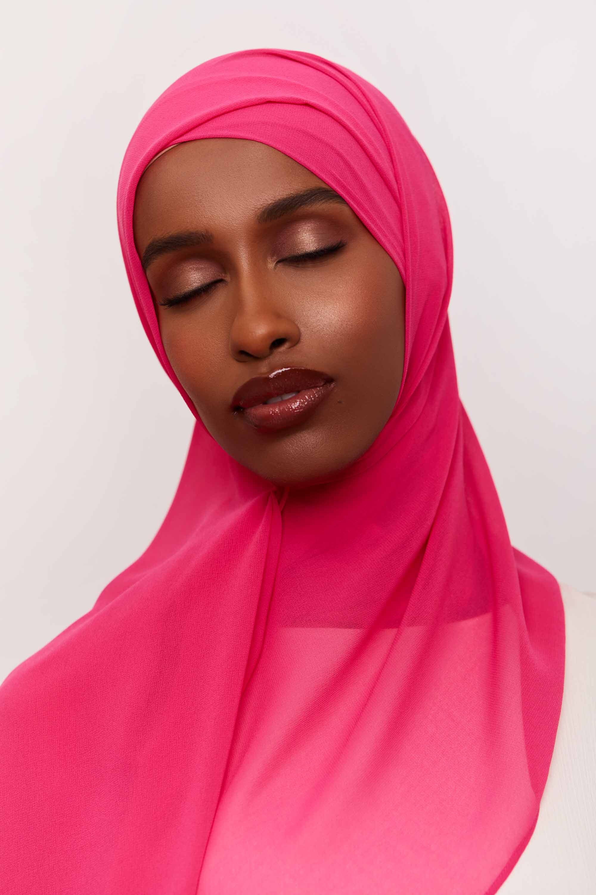 Chiffon Organza Trim Hijab - Pink Accessories Veiled 