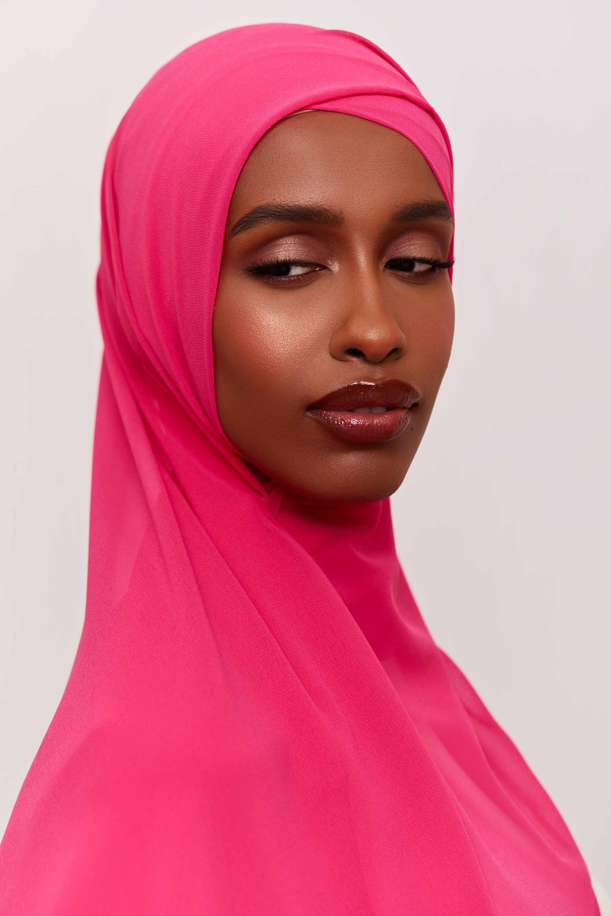 Chiffon Organza Trim Hijab - Pink Accessories Veiled 
