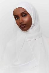 Chiffon Organza Trim Hijab - White Accessories Veiled 