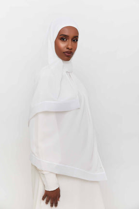 Chiffon Organza Trim Hijab - White Accessories Veiled 
