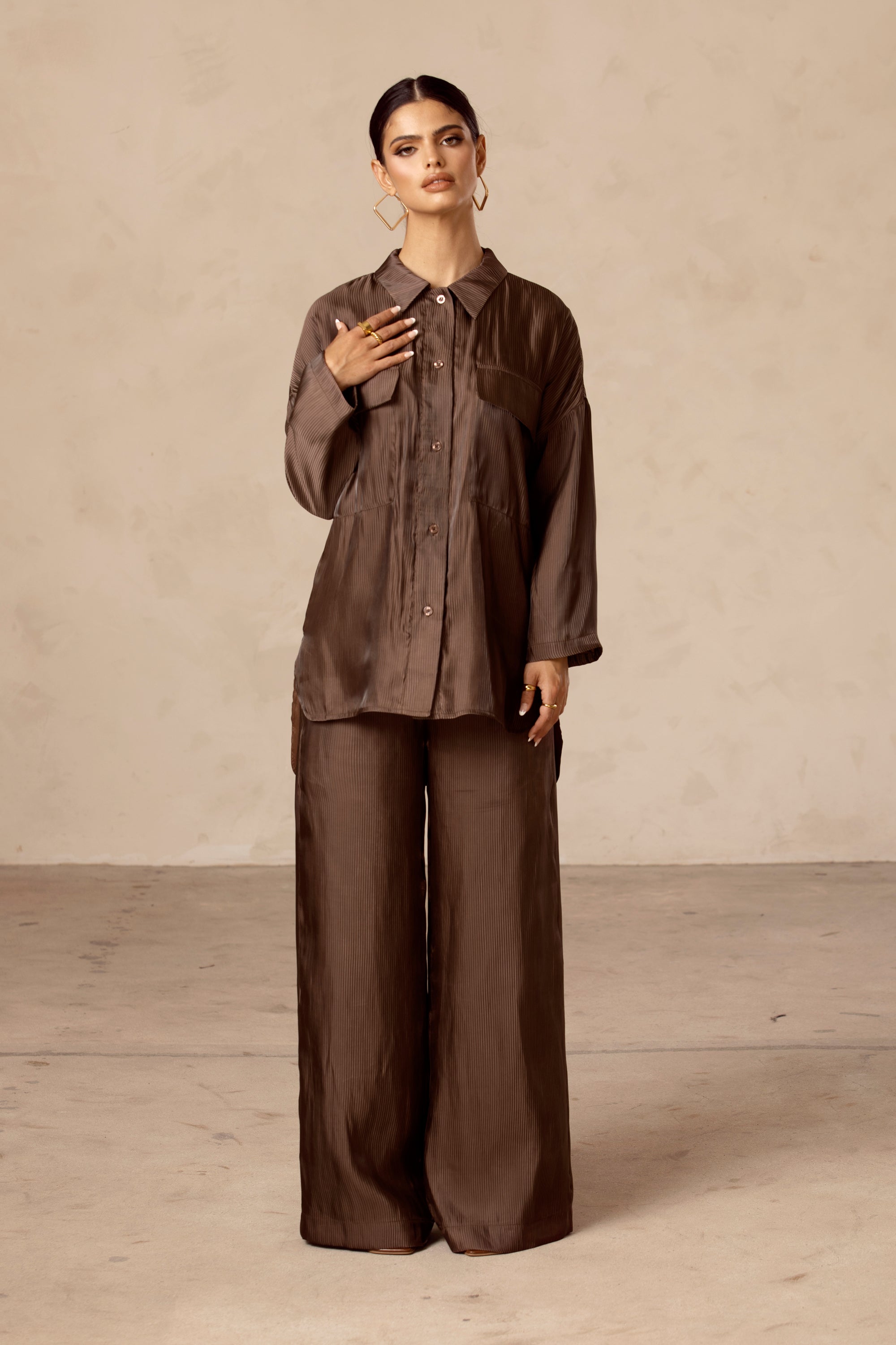 Chocolate brown wide leg trousers sale