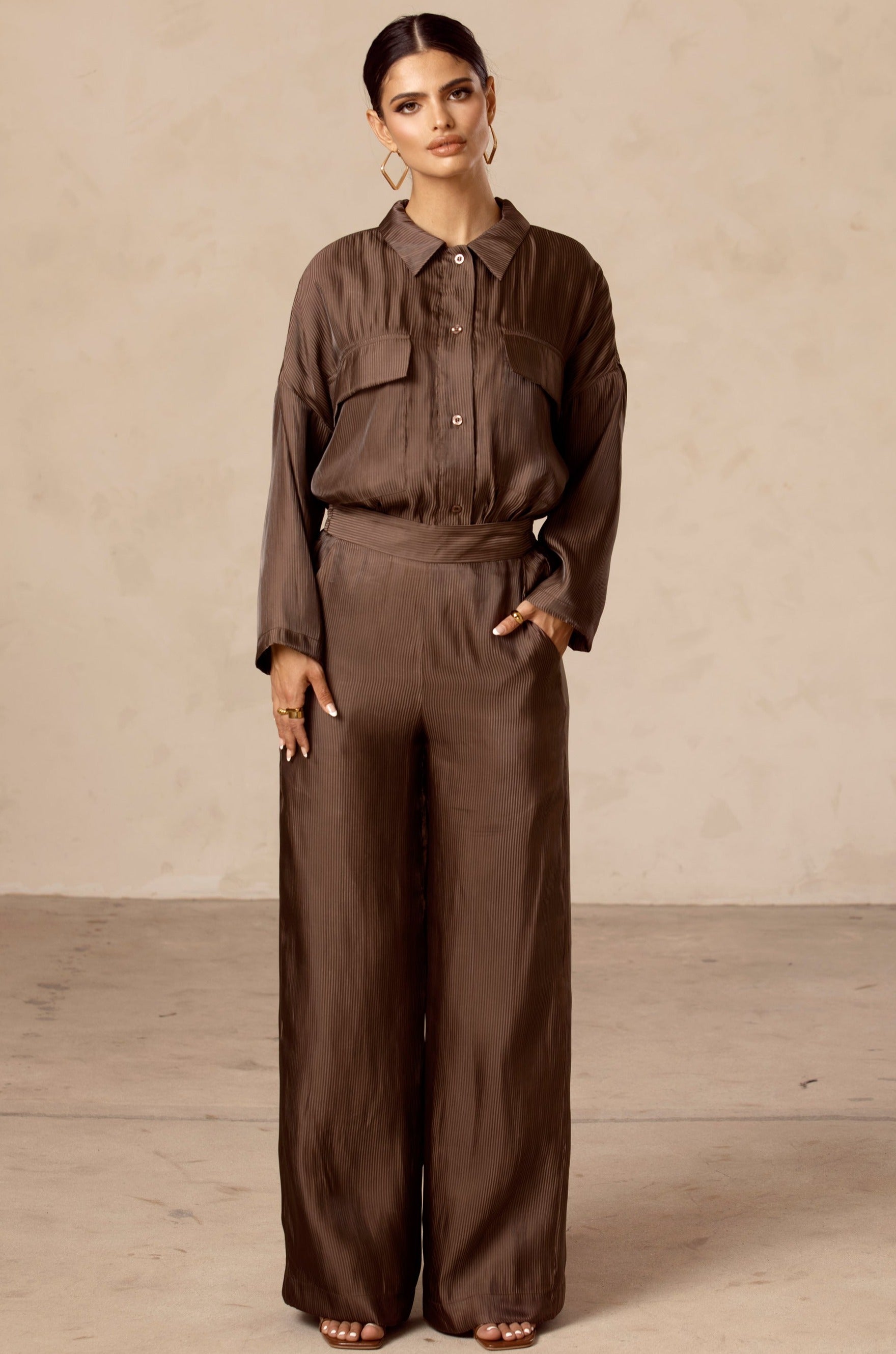 Chocolate Wide Leg Trousers Veiled Collection 