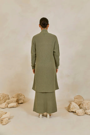 Chunky Knit Merino Wool Cardigan - Sage Veiled 