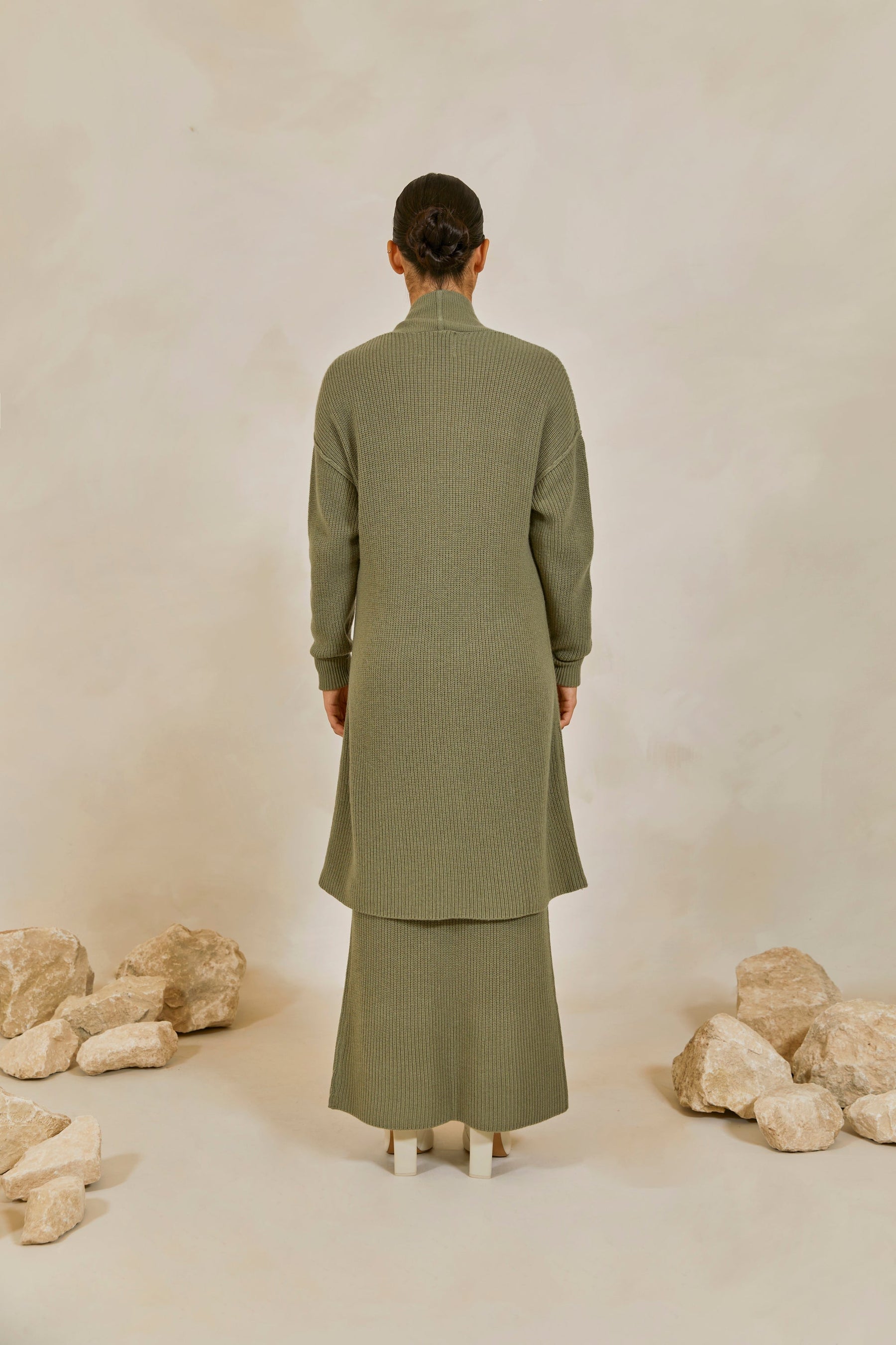 Chunky Knit Merino Wool Maxi Skirt - Sage Veiled 