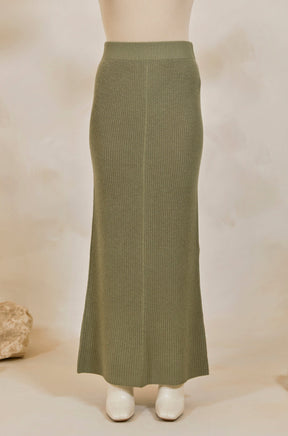Chunky Knit Merino Wool Maxi Skirt - Sage Veiled 