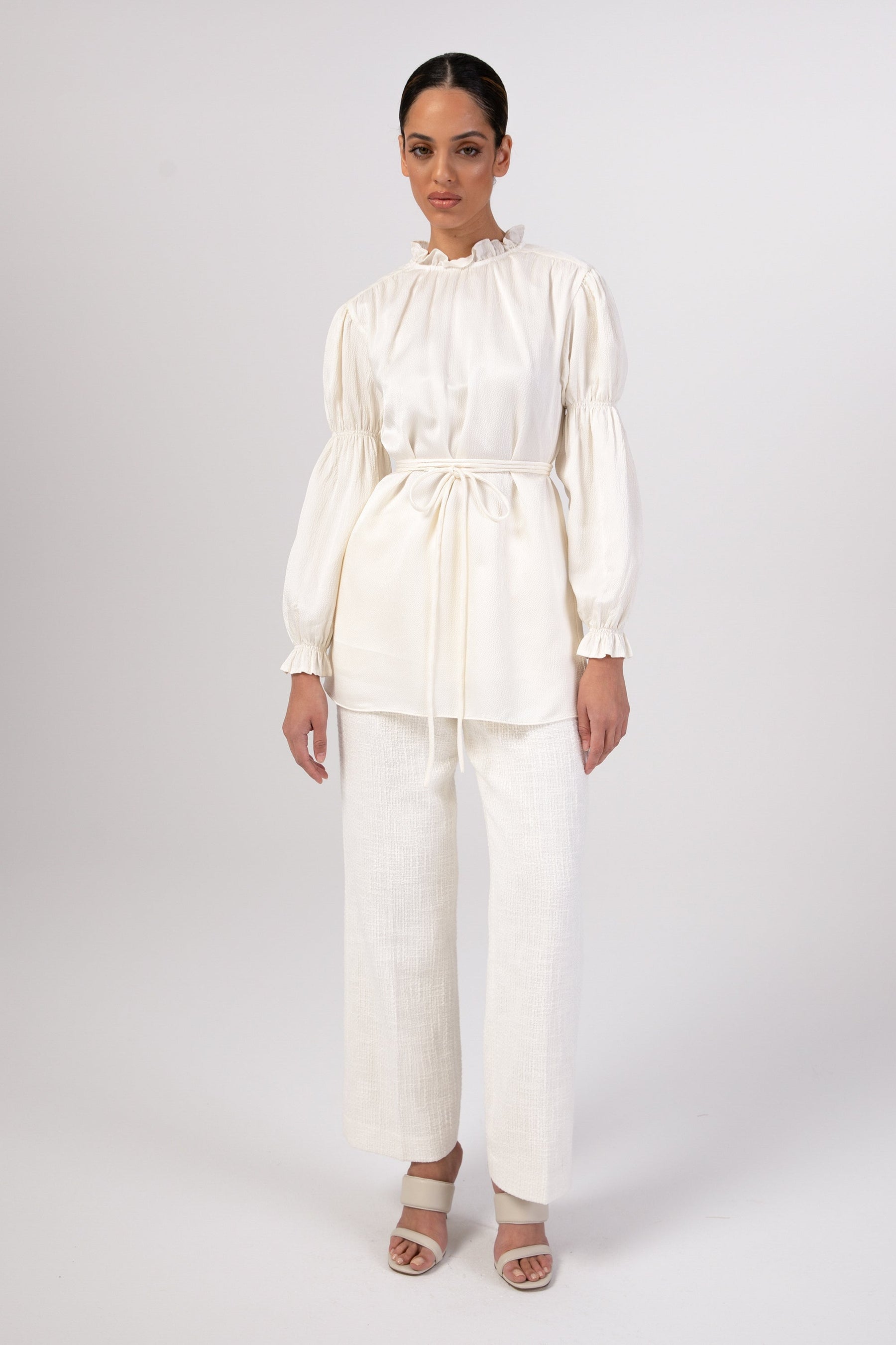Cinched Sleeve Blouse - Off White Veiled Collection 