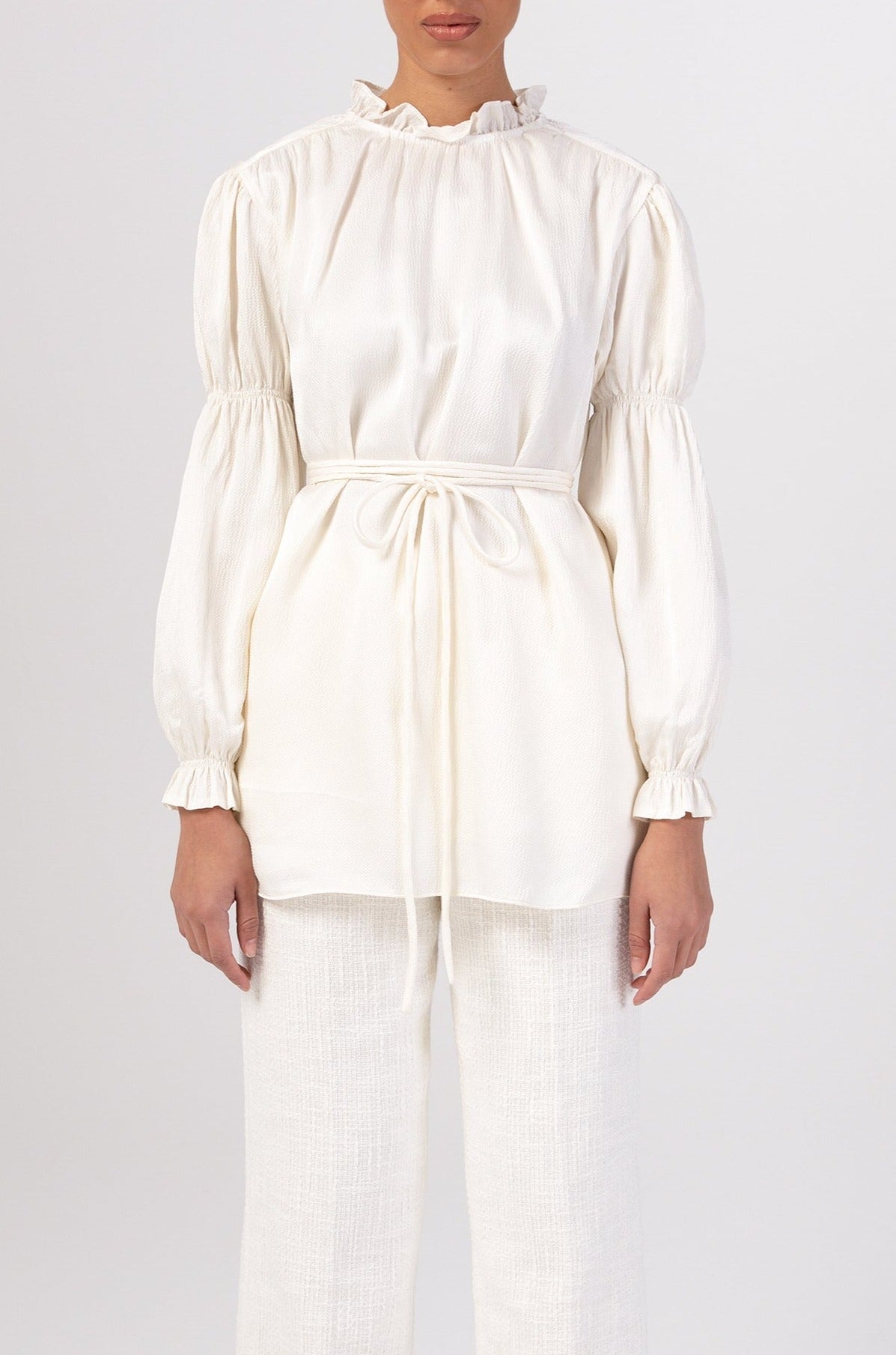 Cinched Sleeve Blouse - Off White Veiled Collection 
