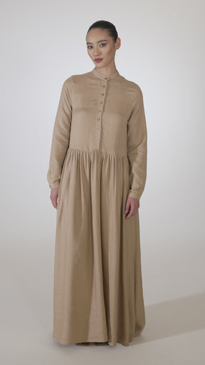 Karima Flowy Linen Maxi Shirt Dress - Taupe