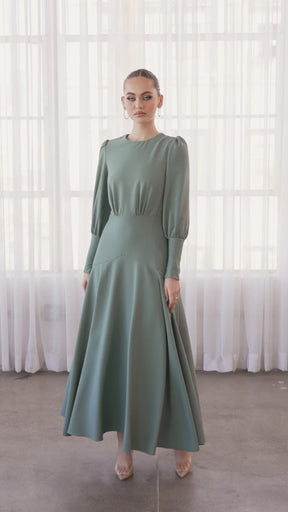 Naida Flounce Maxi Dress - Dark Sea Green