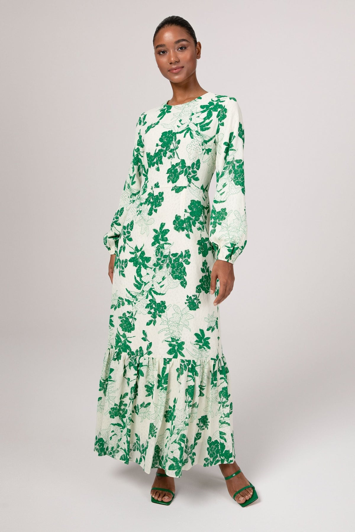 Dalia Green Floral Tiered Maxi Dress Veiled 