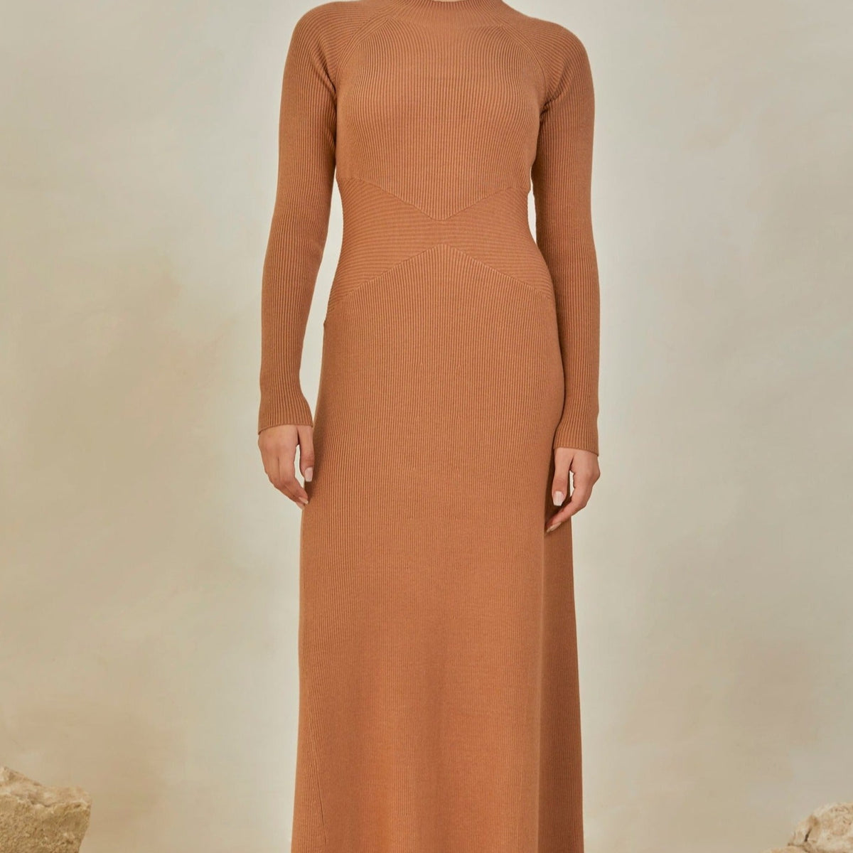 Dania Ribbed Knit Maxi Dress - Caramel