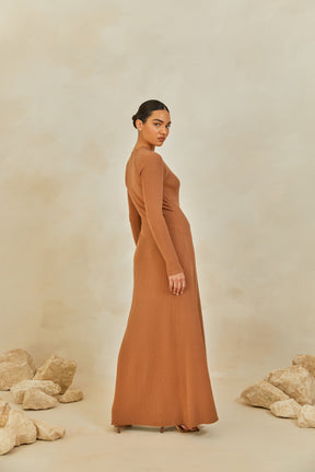 Dania Ribbed Knit Maxi Dress - Caramel