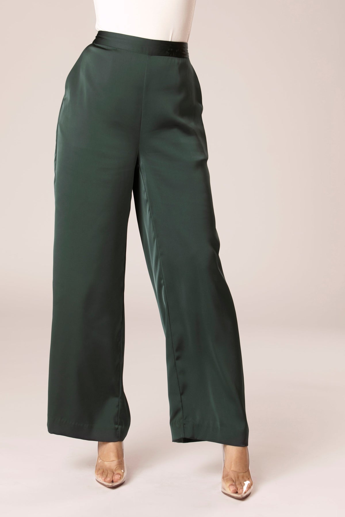 Dark Emerald Satin High Rise Trousers Veiled Collection 