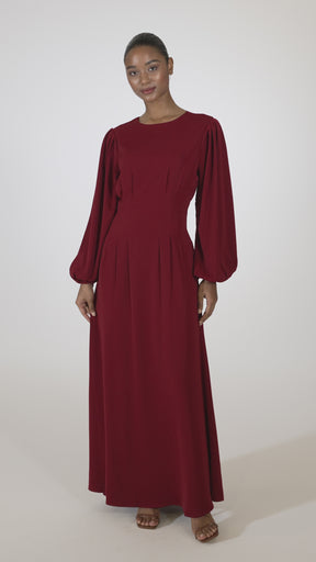 Aayat Pleated Maxi Dress - Burgundy
