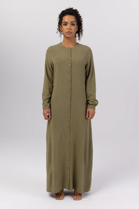 Elham Cotton Linen Maxi Shirt Dress - Avocado Veiled 