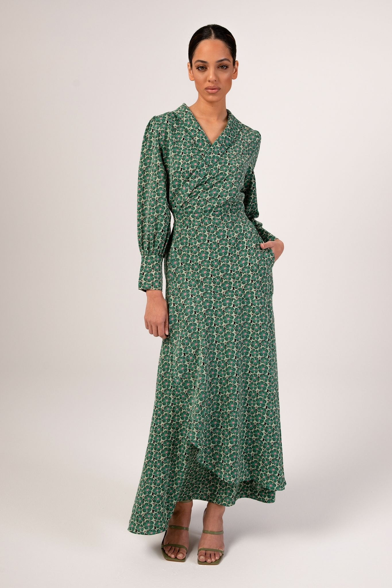 Emaly Green Garden Floral Maxi Dress Veiled Collection 