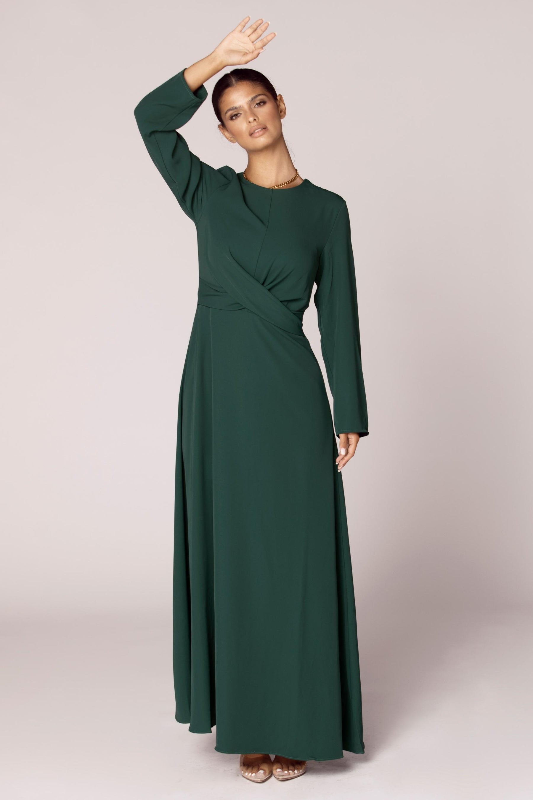 Emerald Green Cross Wrap Front Maxi Dress