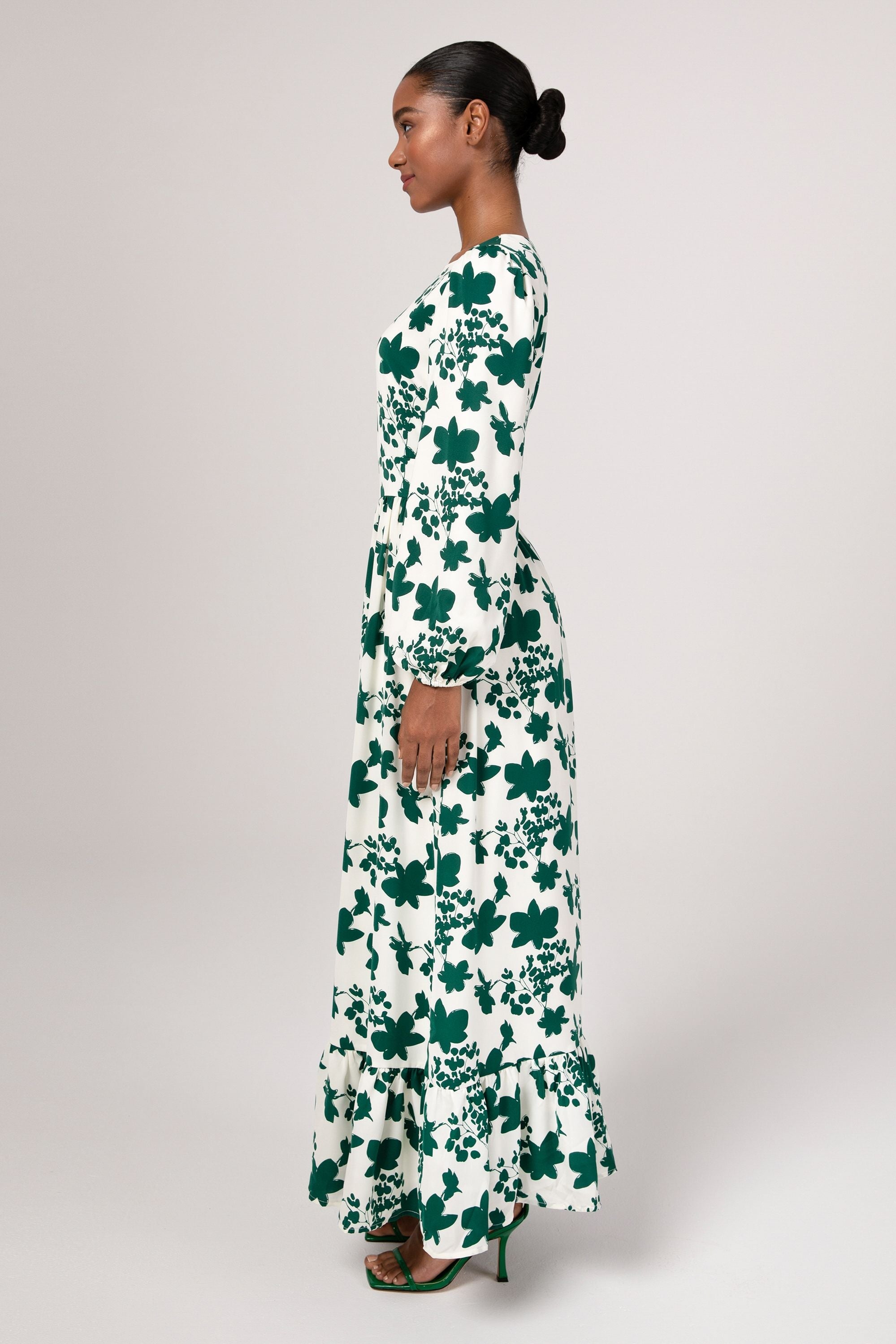 Farida Green Floral Maxi Dress Veiled Collection 